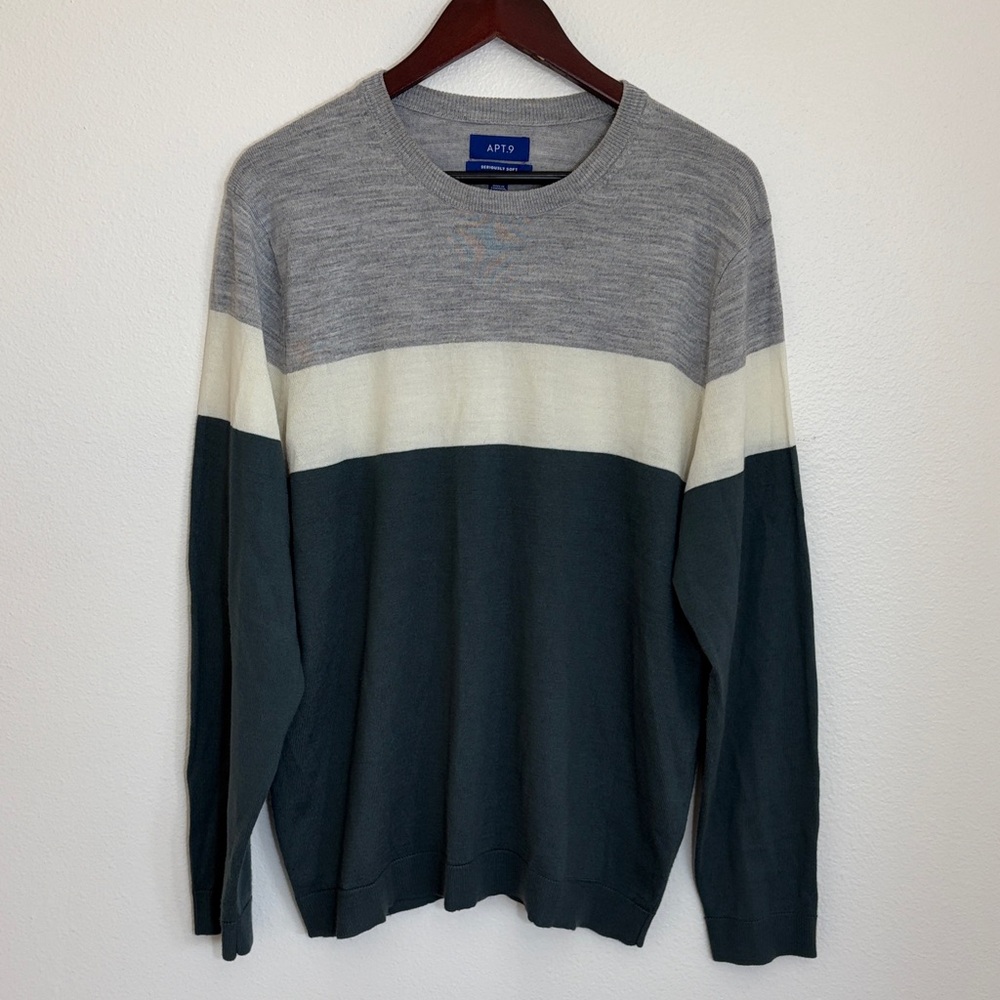 Apt. 9 Colorblock Crewneck Sweater - Gray, Cream & Dark Green